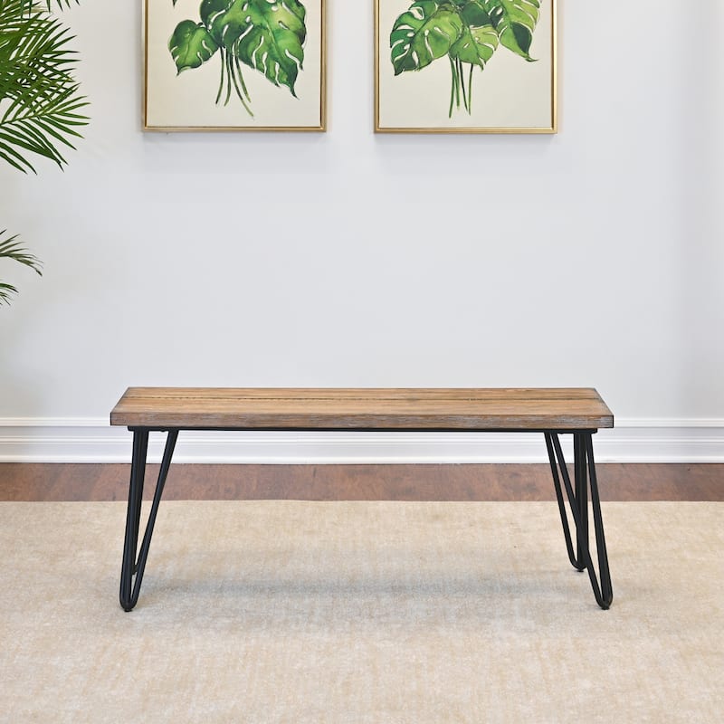 Industrial Dining Bench,Rustic Dark Pine Finish