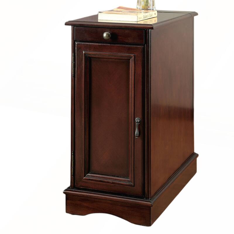 Transitional Side Table with Pull-Out Cup Holder and Built-In USB Outlet
