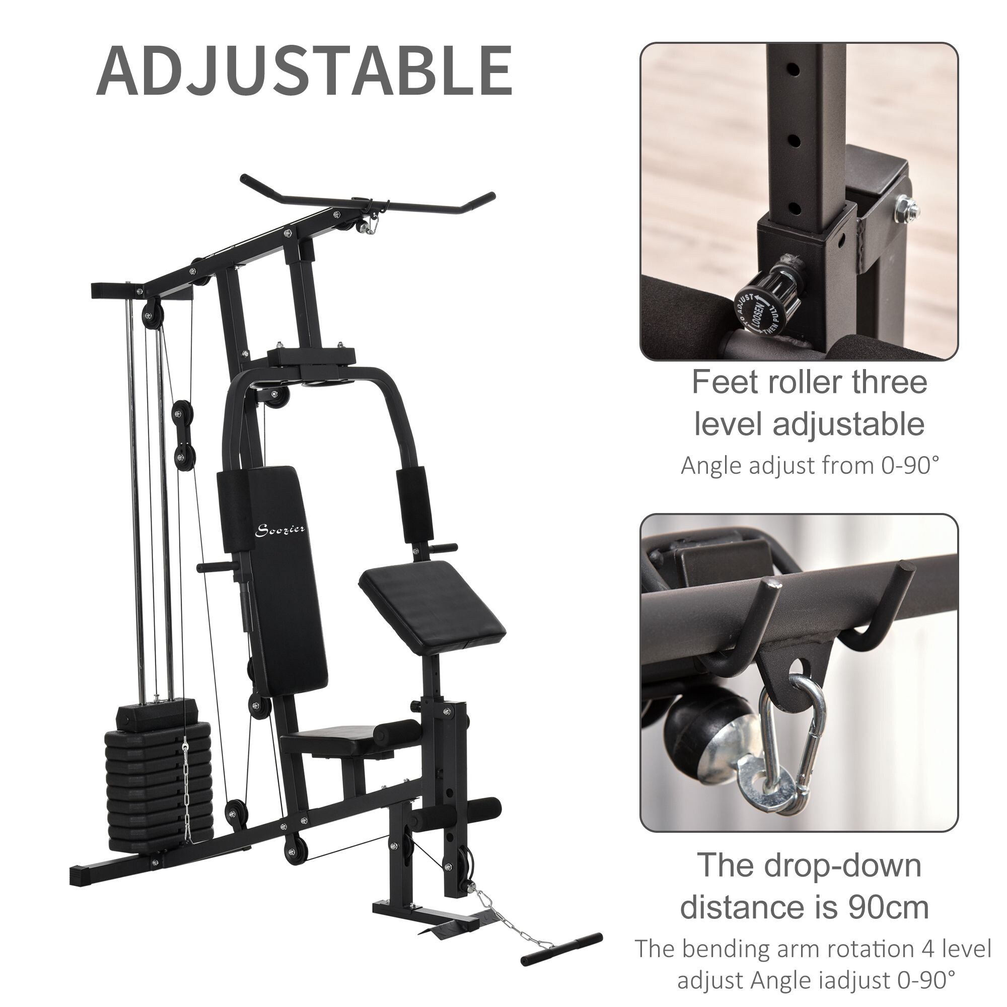 Soozier Home Power Tower Multifunction Workout Rack with Poll up Stand Dip Station Weight Stack Machine for Whole Body Black