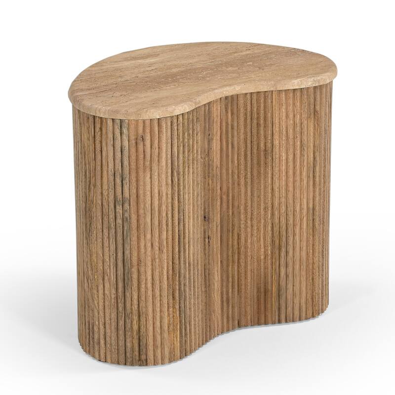 Modern Matador Modern Travertine Marble & Wood Freeform Coffee Table Set