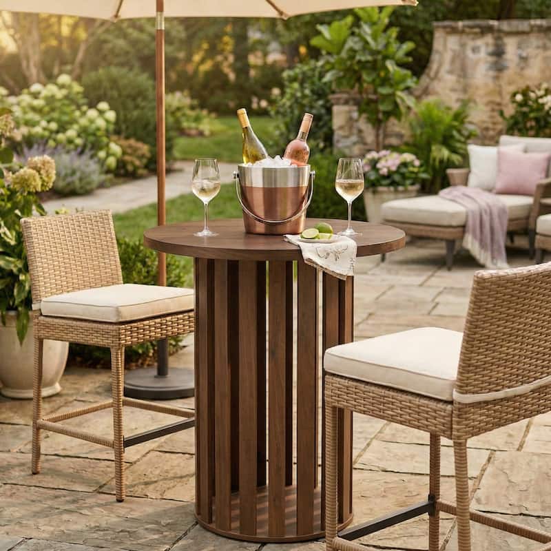 Round Bar Table, Bistro Pub Table, Home Bar Unit, 37.4"H Wood Counter Heigh Dining Table - 31.5" D x 31.5" W x 37.4" H