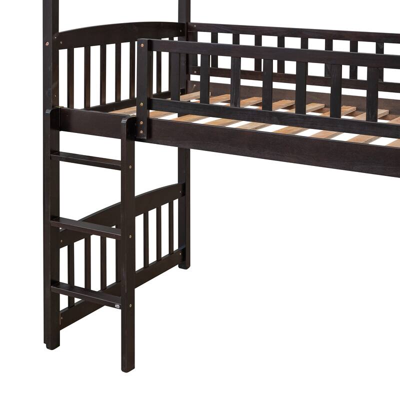 Twin Loft Bed with Slide, House Bed, Espresso Finish, Space-Saving Design