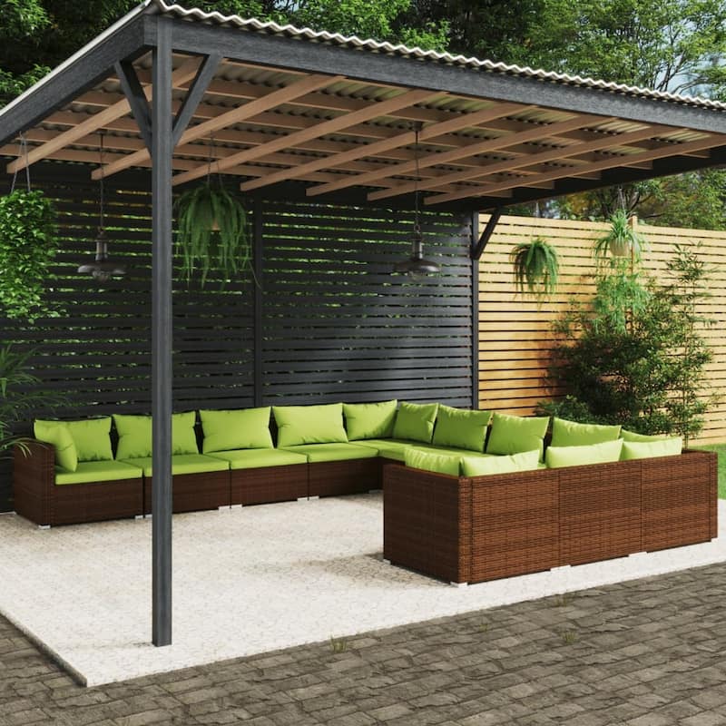vidaXL Patio Lounge Set with Cushions Poly Rattan Brown - 27.6" x 27.6" x 24" - 27.6" x 27.6" x 24"