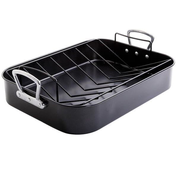 2 Piece Roasting Pan With Rack in Charcoal Bed Bath & Beyond 37451531