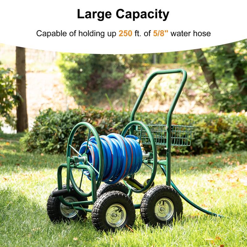 Glitzhome 34.5"H Green Utility Wagon Reel Cart with Hose