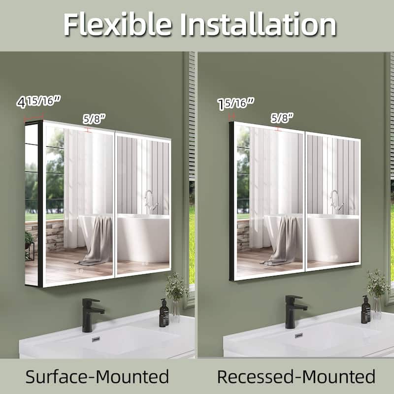 40'' W 30'' H Recessed Frameless Medicine Cabinet Mirror 6 Adjustable