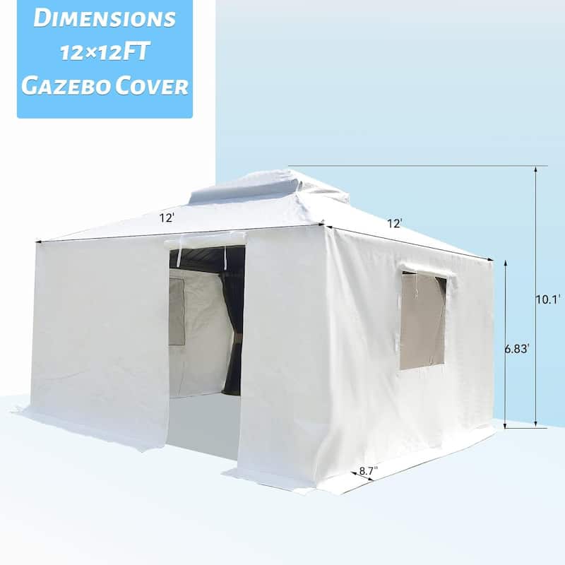 GDFStudio - Nolan 12'x12' All-Season Waterproof Gazebo Cover with Ventilated Mesh Windows and Side Enclosure Panels - 12x12 FT