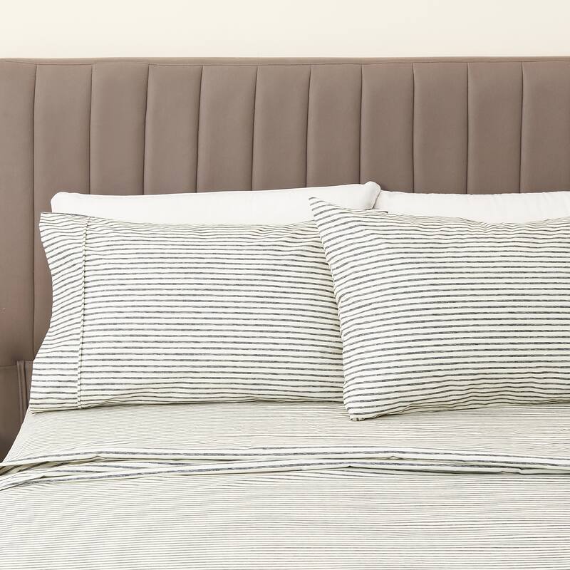 Linery & Co. Ultra-Soft Striped Brushed Microfiber Sheet Set - Full - Stripe - Dark Grey