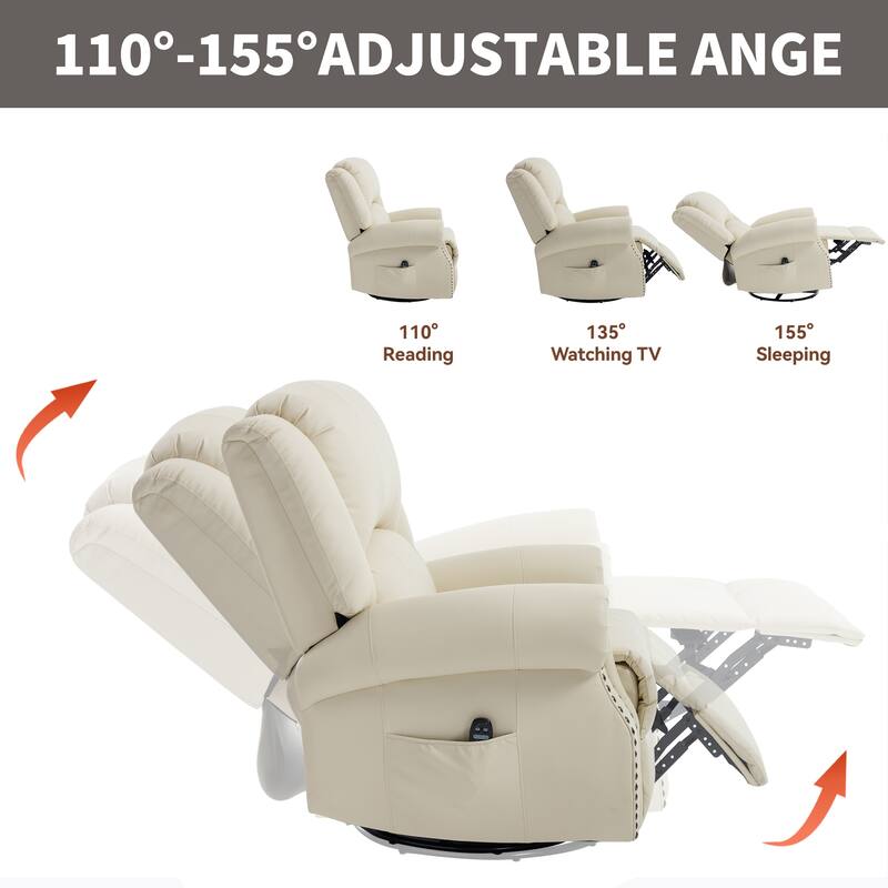 Manual Recliner Chair with Heat & Massage, Ergonomic Lounge Sofa Chair, Swivel Recliner Chair with Side Pocket
