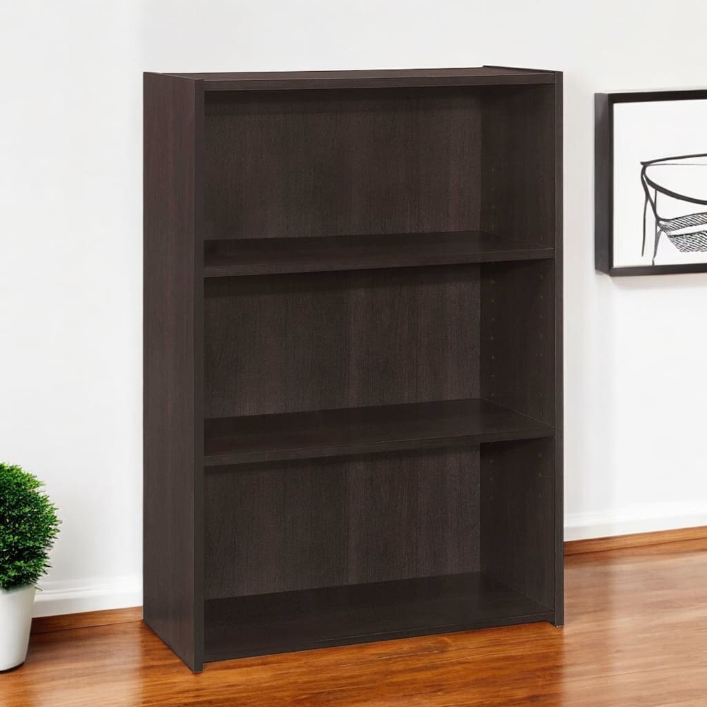 HomeRoots 36" Espresso Wood Adjustable Three Tier Bookcase - 11.75