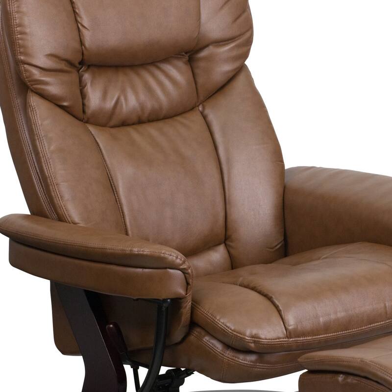 Contemporary Multi-Position Recliner and Curved Ottoman with Swivel Base