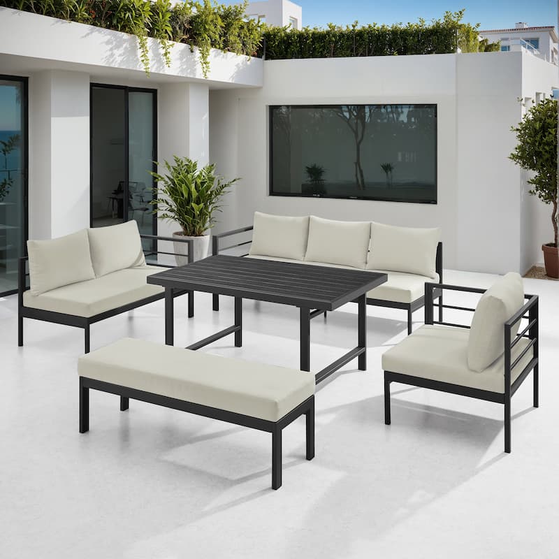 Corvus Galilee 5-Piece Iron Frame Outdoor Patio Set with Cushions and Rectangular Table
