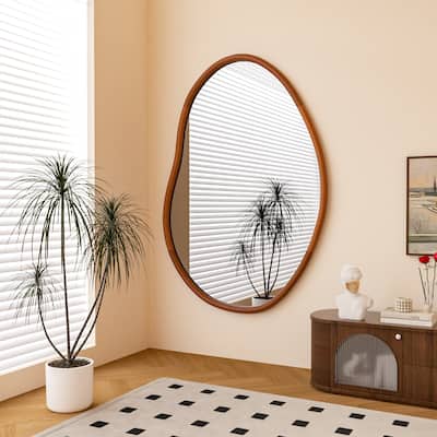Asymmetrical Decorative Wall Mirror Irregular Wood Frame