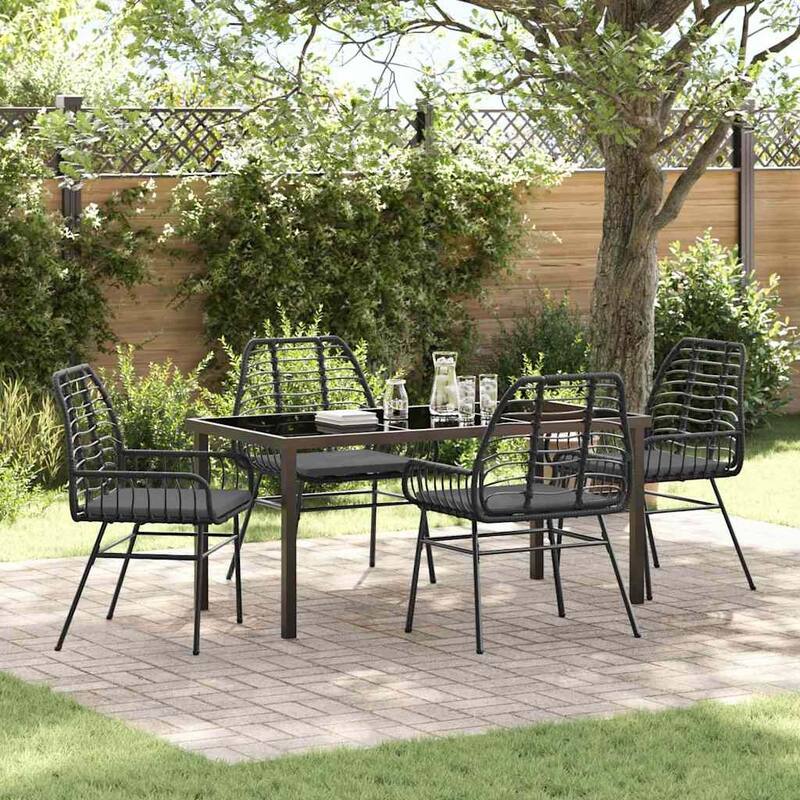 vidaXL Garden Dining Set Poly Rattan - Black-23.62x20.08x33.86 in.