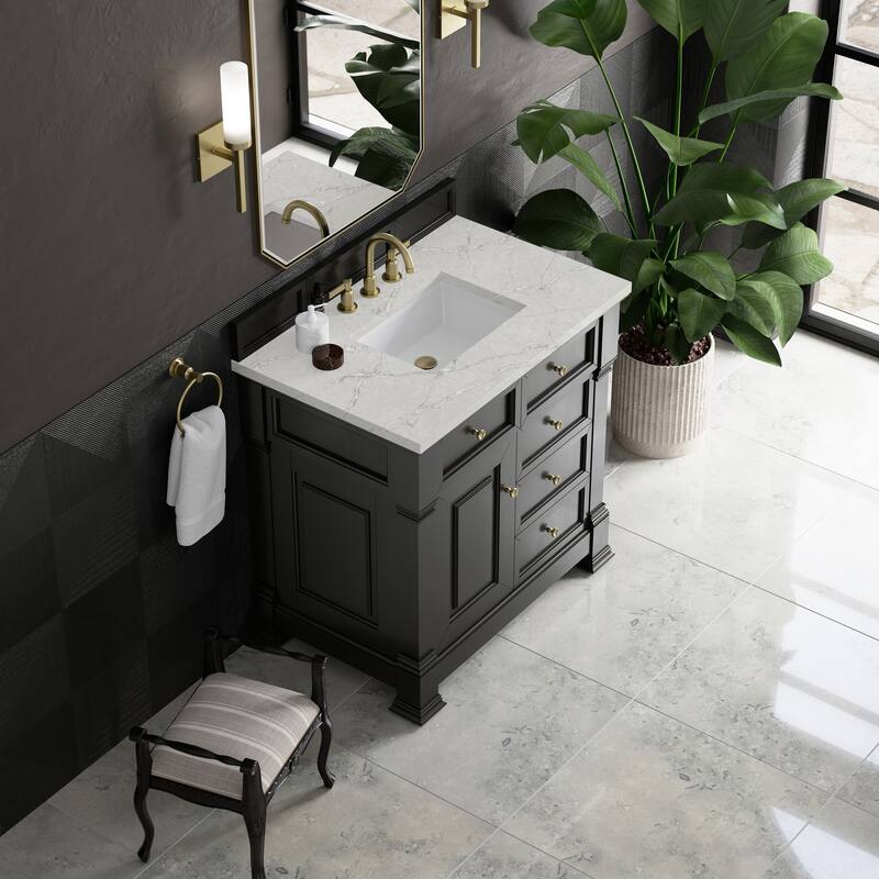 Brookfield 36" Single Vanity, Black Onyx - Victorian Silver