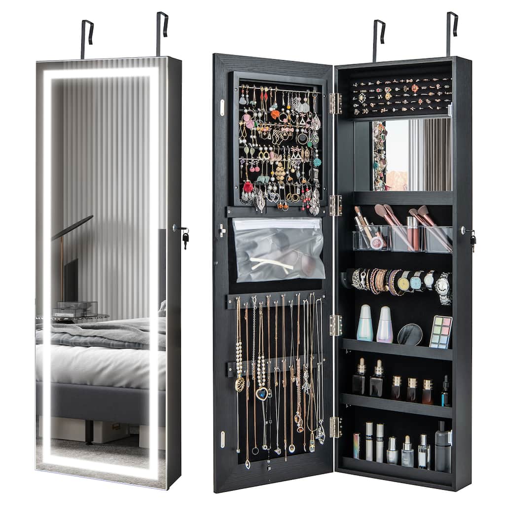 Costway Door Wall Mount Touch Screen LED Light Mirrored Jewelry - See Details