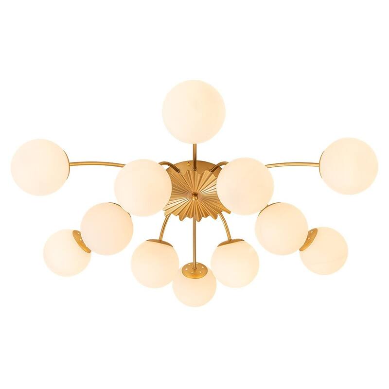 Mid-Century 12-Light Milky Glass Globe Sputnik Ceiling Light - 39in
