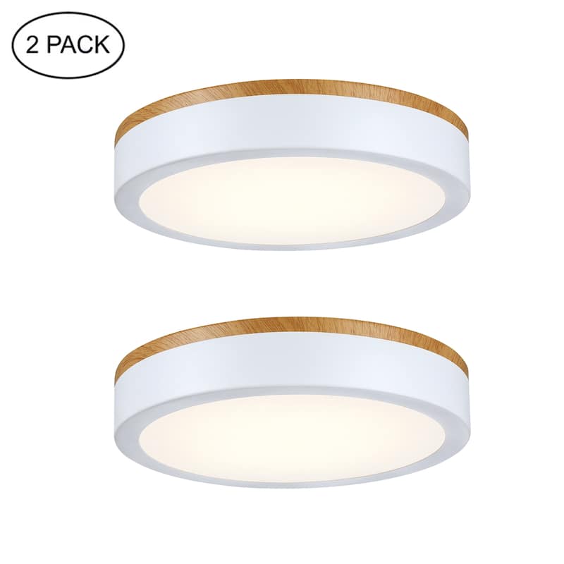 11-in Selectable LED 3000K,4000K,5000K Flush Mount with White and Wood Finish