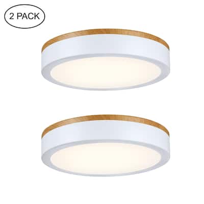 11-in Selectable LED 3000K,4000K,5000K Flush Mount with White and Wood Finish