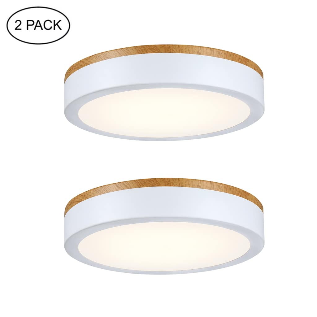 11-in Selectable LED 3000K,4000K,5000K Flush Mount with White and Wood Finish