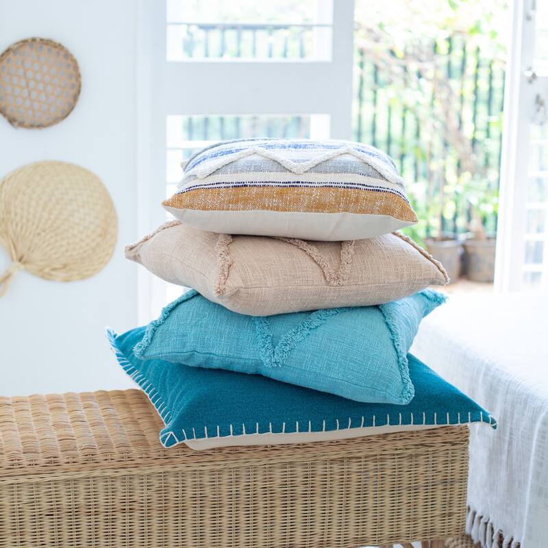 Sevita Destin Blue/Multi Striped Overtufted Cotton Throw Pillow, Set of 2