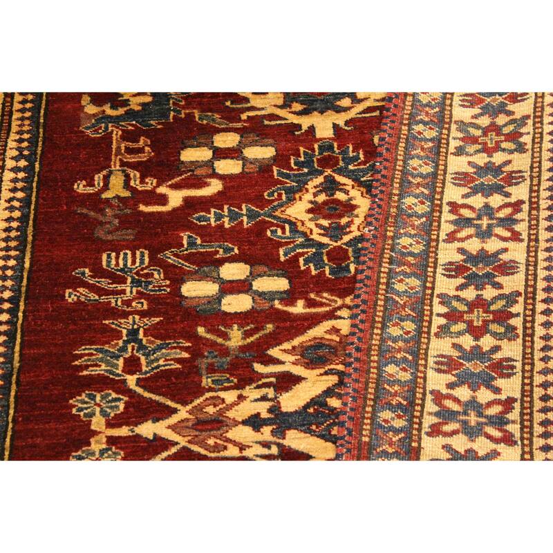 Rustic Super Kazak Zephyr Red/Gold Hand Knotted Wool Rug - 4'0'' x 5'7''