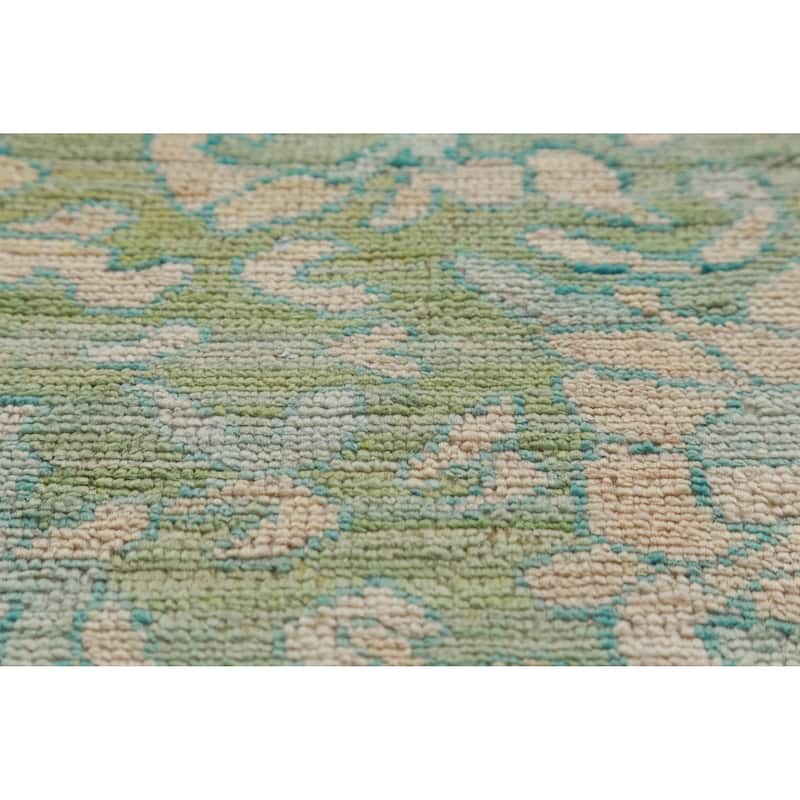 Hand Knotted Oriental 100% Wool Carpet Transitional All-Over Green Oushak Area Rug - 11' 10'' X 9' 0''