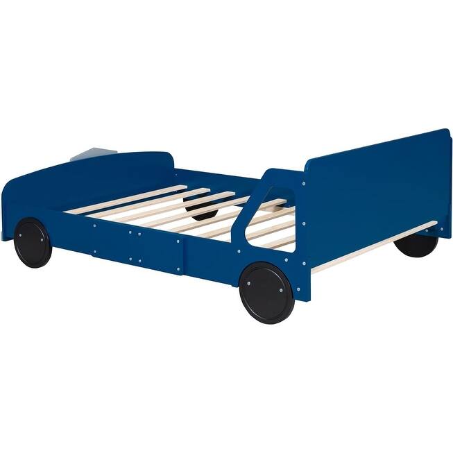Twin/Full Car Bed for Kids, Car Shaped Platform Bed with Wheels, Headboard and Footboard, Toddler Car Bed Slat Support