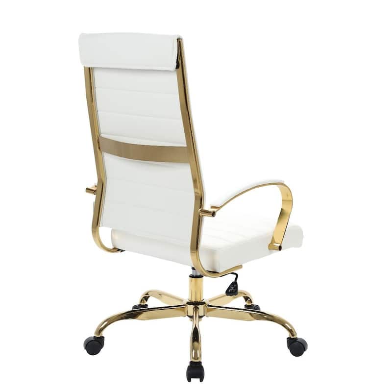 LeisureMod Benmar High-Back Leather Office Chair With Gold Frame - Red - 24.5"Dx22.5"Wx46"H