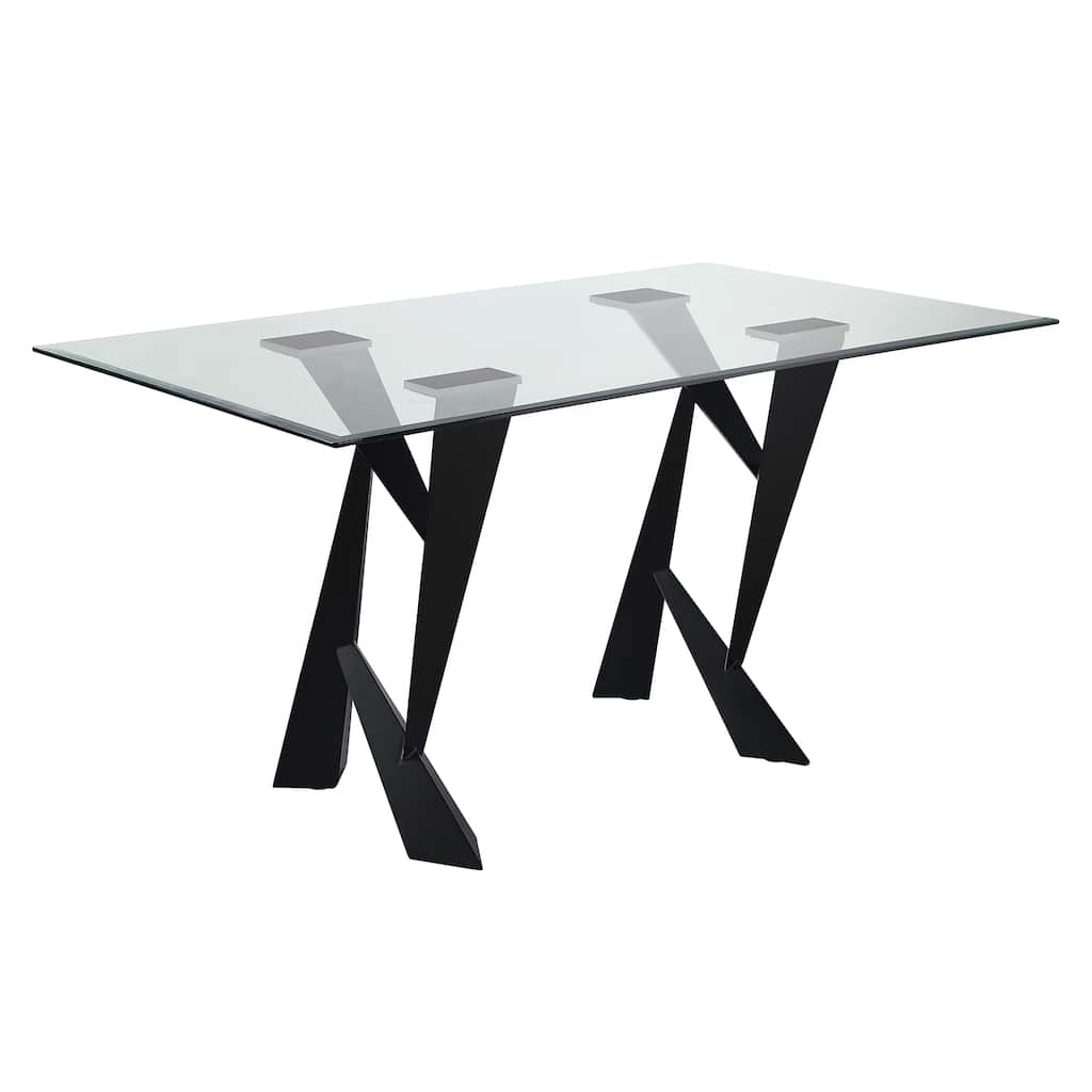 Furniture of America Zygard Modern Black 58-inch Glass Top Dining Table