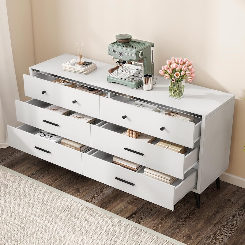 55" Wide Modern Wood 6 Drawers Dresser Chest of Drawers