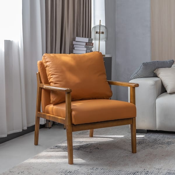 MidCentury Modern Solid Wood Accent Chair Wide Armchair Single Chair