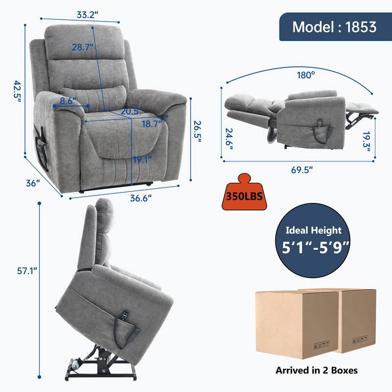 350 Lbs Leatherair Power Lift Recliner Chair,Heavy Duty Motion Mechanism With 8-Point Vibration Massage And Lumbar Heating