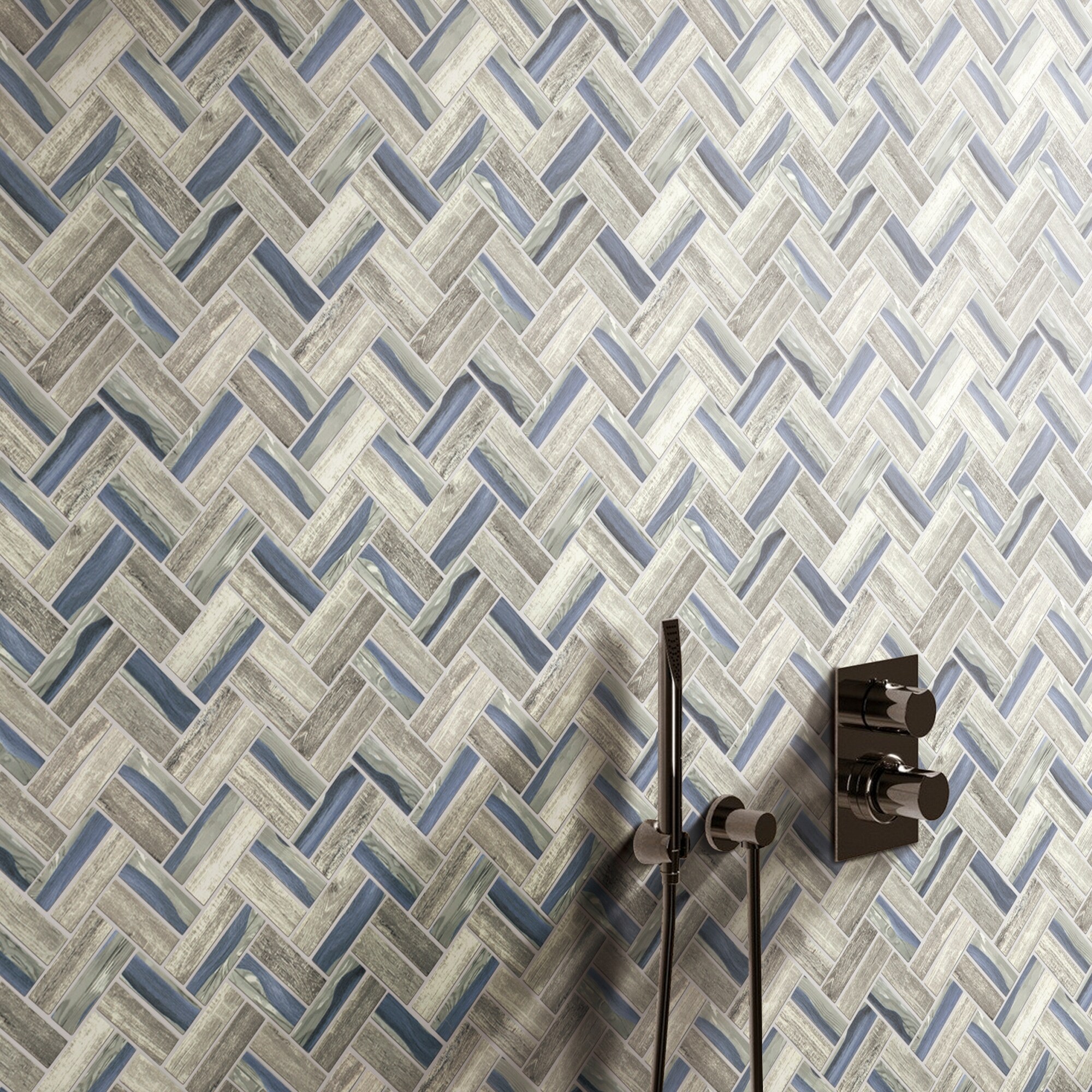 Shop Tilegen Recycle Herringbone Wooden Look 1 X 3 Glass Mosaic Tile In Blue Gray Wall Tile 10 Sheets 9 6sqft On Sale Overstock 27973430 Case
