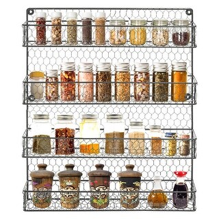 Wall Mount Kitchen Spice Rack Organizer 4 Tier Hanging Shelf Black ...
