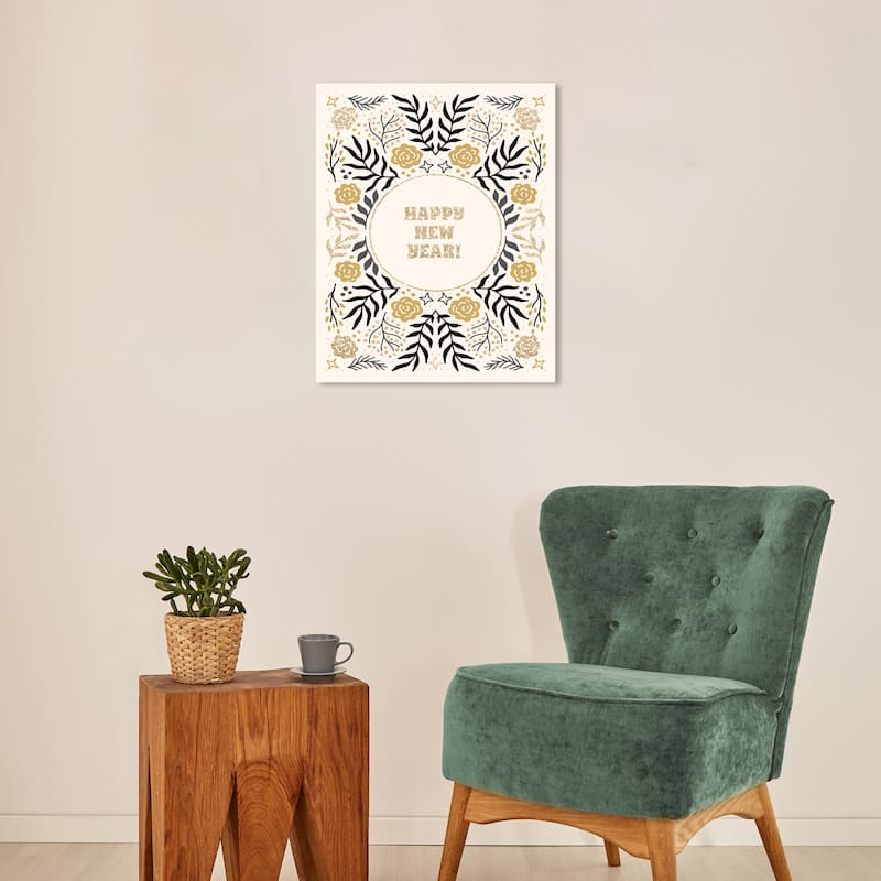 Wynwood Studio Canvas Holiday and Seasonal New Year Champagne Glitter Gold Glam Wall Art Canvas Print - 16 x 20