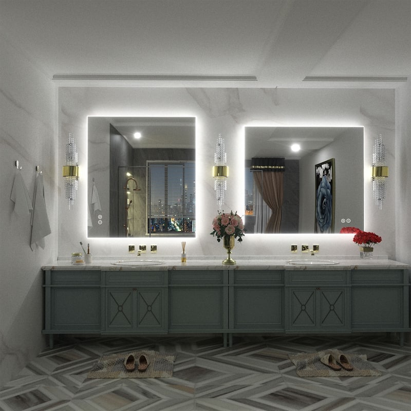 Frameless Anti-Fog 3 Colors Dimmable LED Backlit Wall Bathroom Vanity Mirror
