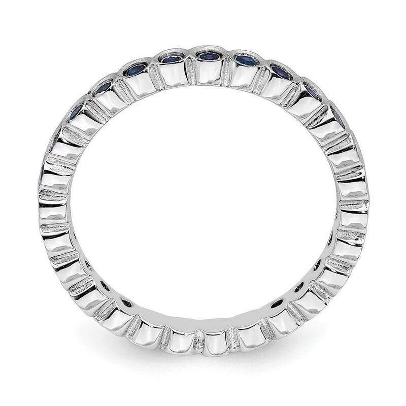 Curata 925 Sterling Silver Bezel Polished Patterned Stackable Expressions Created Sapphire Ring