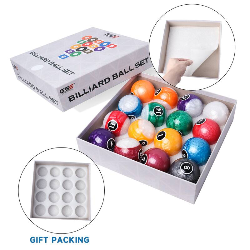 GSE™ 2-1/4" Regulation Size Standard Billiard/Pool Balls Set, Complete 16 Resin Balls - Billiard Pool Table Accessories