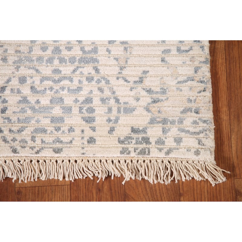 Abstract Oriental Accent Rug Handmade Striped Wool Carpet - 4'0"x 5'10"