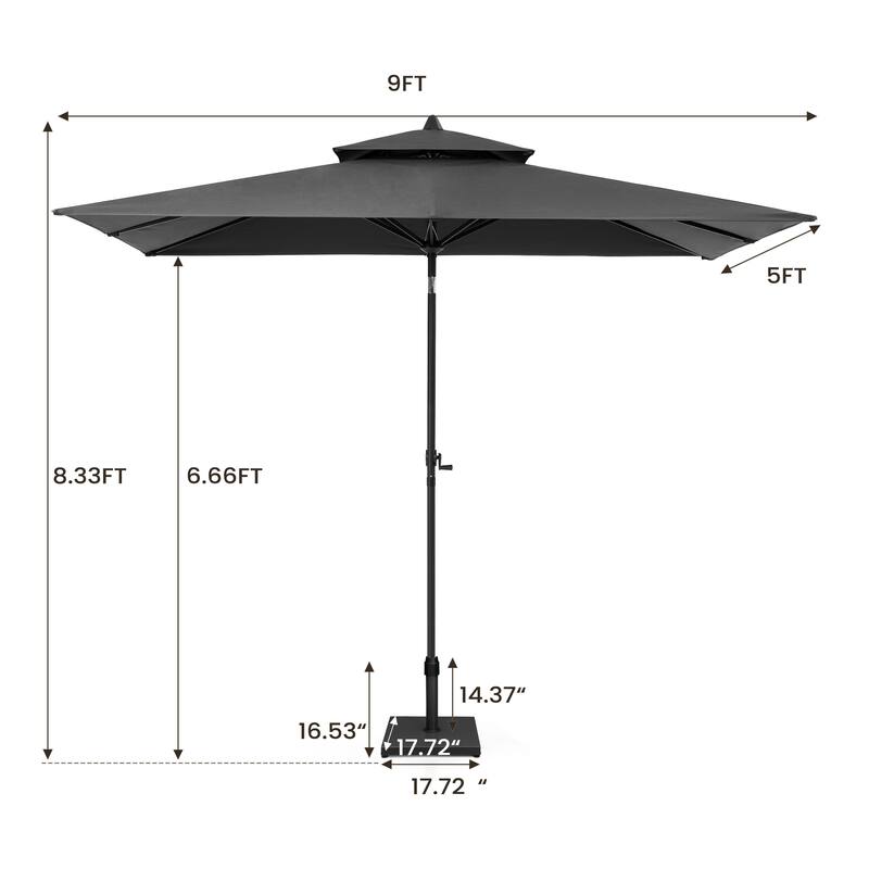 Pellebant 9 x 5 Ft Outdoor Double Top Market Umbrella with Base