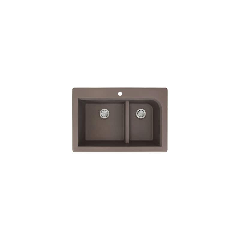 Transolid Radius 33in x 22in silQ Granite Drop-in Double Bowl Kitchen Sink with 1 Pre-Drilled Faucet Hole