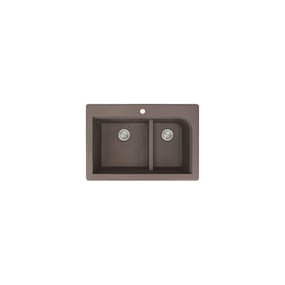 Transolid Radius 33in x 22in silQ Granite Drop-in Double Bowl Kitchen Sink with 1 Pre-Drilled Faucet Hole