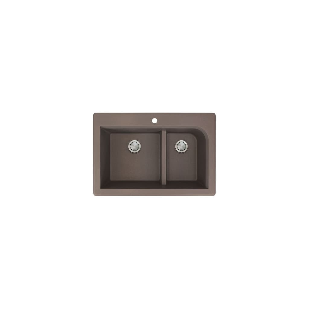 Transolid Radius 33in x 22in silQ Granite Drop-in Double Bowl Kitchen Sink with 1 Pre-Drilled Faucet Hole