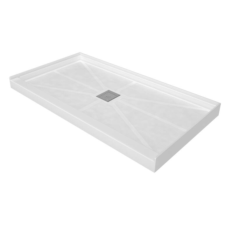 60 in. x 32 in. Elegant White Single Threshold Anti-slip SMC Rectangular Shower Base with Drain and Stainless Steel Drain Cover
