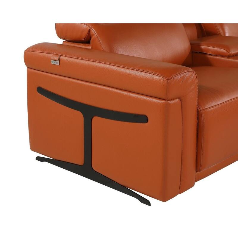 HomeRoots Camel Italian Leather Modular L Shaped Eight Piece Corner Sectional With Console
