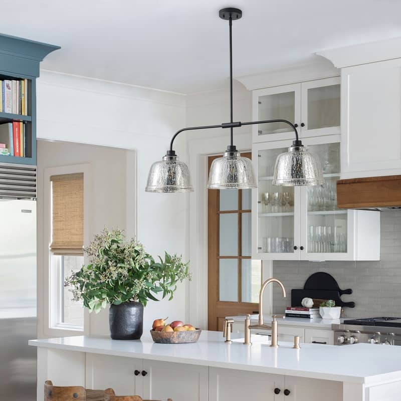 Industrial 3 Light Pendant with Mercury Glass Shades Matte Black Finish for Kitchen Island or Dining Room - N/A