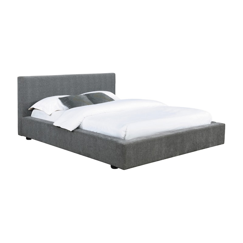Jivi Foam King Platform Bed, Minimalist Design Headboard, Gray Upholstery - Gray, Black - King