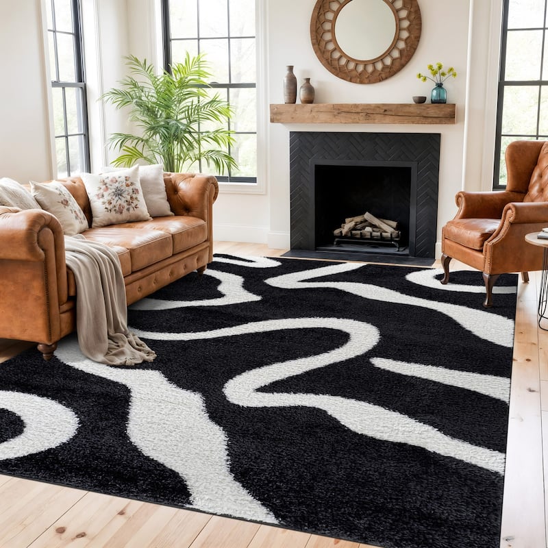 Striped Shag Rug - Durable for Living Room, Bedroom, or Entryway - Anthracite Dark Gray - Easy to Clean - 7' 10" x 10'