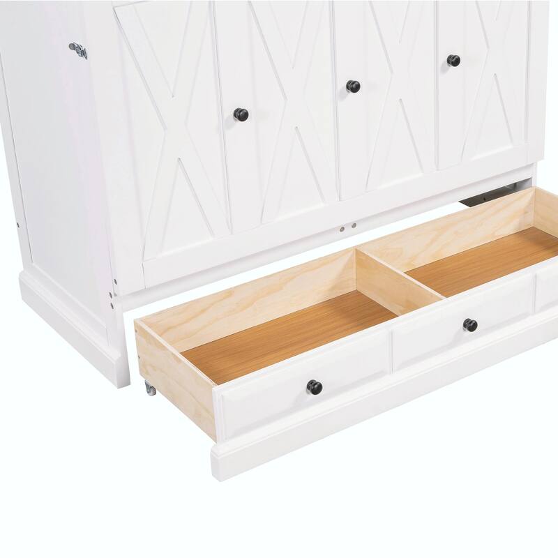 Solid Pine Murphy Bed Chest - Cube Cabinet Bed with Charging Station and Large Storage Drawer